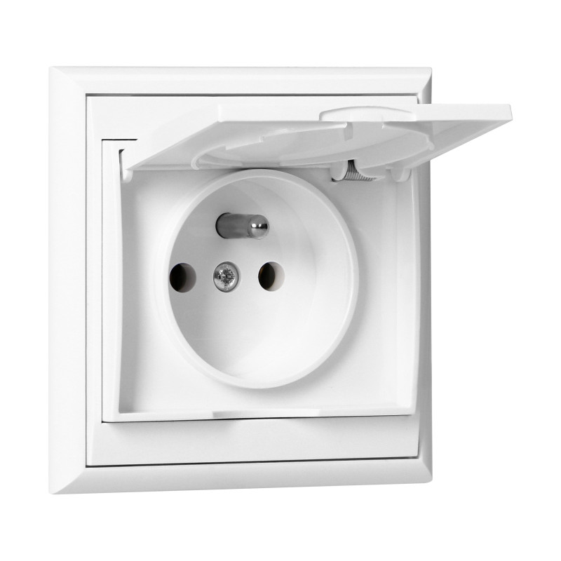Utomhusuttag enkel 2P+Z med stänkskydd och lock Luna, 16A, 250V, PT-16LH, vit