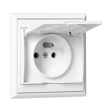 Utomhusuttag enkel 2P+Z med stänkskydd och lock Luna, 16A, 250V, PT-16LH, vit