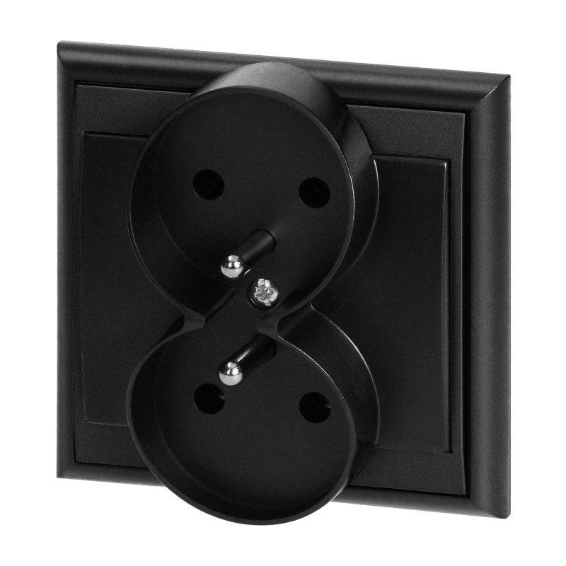 Utomhusdubbeluttag för 2x2P+Z Luna, 16A, 250V, PT-6LR, svart