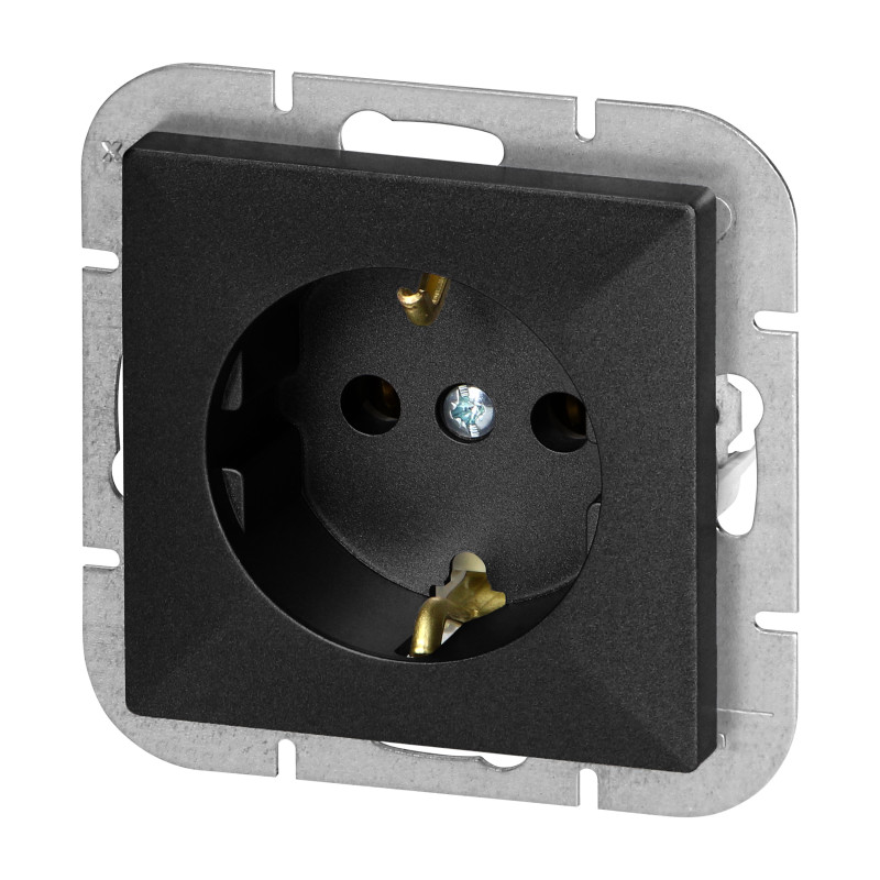 Utomhusuttag enkel p/t 2P+Z Schuko Pearl, 16A, 250V, PT-17P, svart