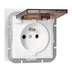 Utomhusuttag enkel för 2P+Z med stänkskydd och lock Pearl, 16A, 250V, PT-16PHL, vit