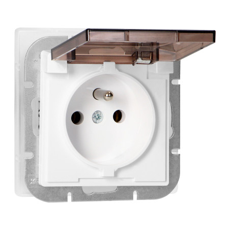 Utomhusuttag enkel för 2P+Z med stänkskydd och lock Pearl, 16A, 250V, PT-16PHL, vit
