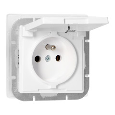 Utomhusuttag enkel 2P+Z stänkskydd med lock Pearl, 16A, 250V, PT-16PH, vit