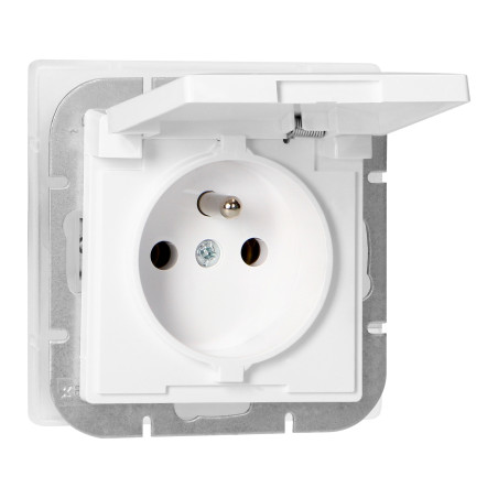 Utomhusuttag enkel 2P+Z stänkskydd med lock Pearl, 16A, 250V, PT-16PH, vit