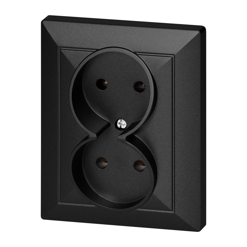 Dubbeluttag för 2x2P Pearl, 16A, 250V, PT-5 P, svart