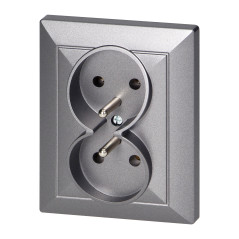 Dubbeluttag för 2x2P+Z Pearl, 16A, 250V, PT-6 P, antracit
