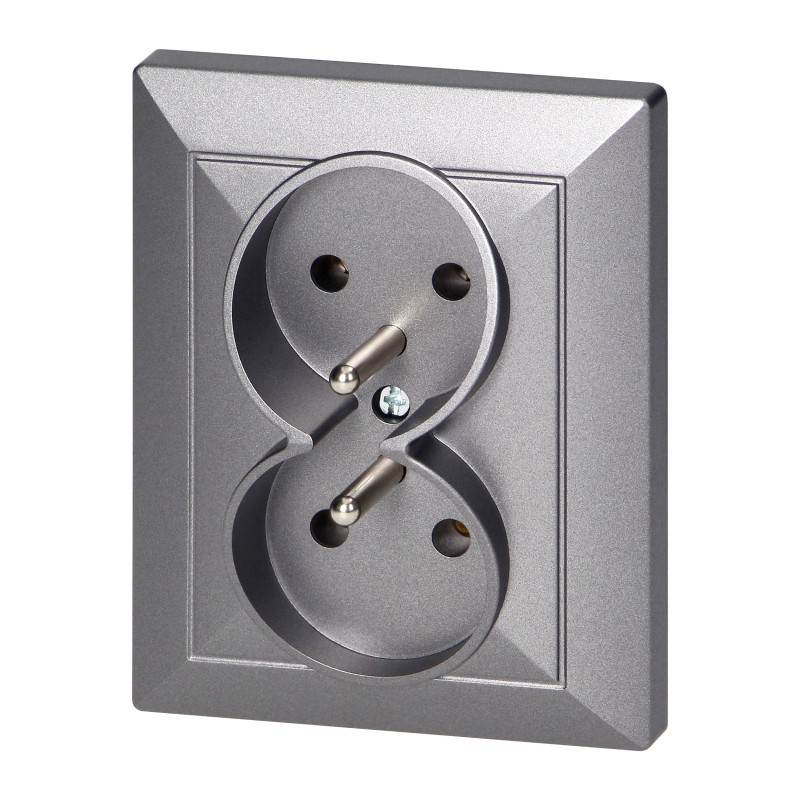 Dubbeluttag för 2x2P+Z Pearl, 16A, 250V, PT-6 P, antracit