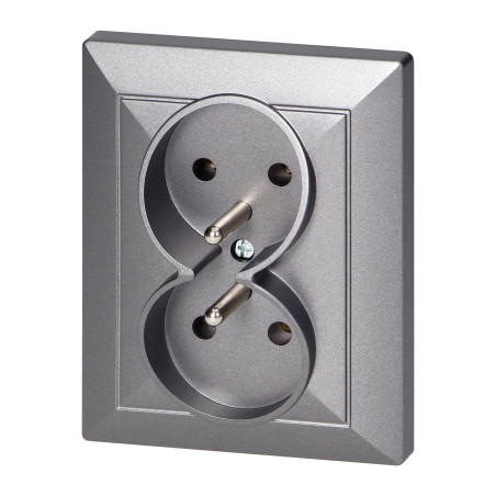 Dubbeluttag för 2x2P+Z Pearl, 16A, 250V, PT-6 P, antracit