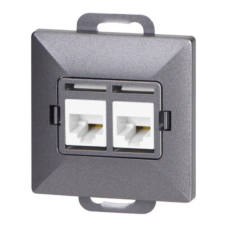 Kontakt 2xRJ45 Cat5 Pearl, RJ45-5CAT/P2, antracit