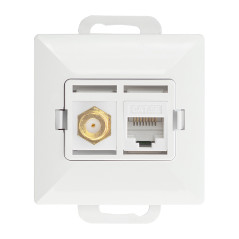 Utomhusuttag typ F + Uttag 1xRJ45 Cat6 Pearl, TV/F+RJ45/P, vit