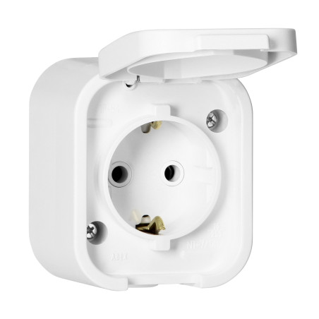 Utomhusuttag enkel 2P+Z, Schuko, stänkskyddat med lock B2, IP54, NT-17B2, vit