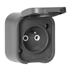 Utomhusvägguttag enkel för 2P+Z, stänksäkert med lock B2, IP54, NT-16B2, grå