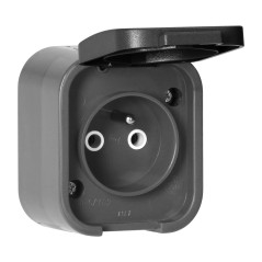 Utomhusuttag enkel 2P+Z, stänksäker med lock B2, IP54, NT-16B2, grå/svart