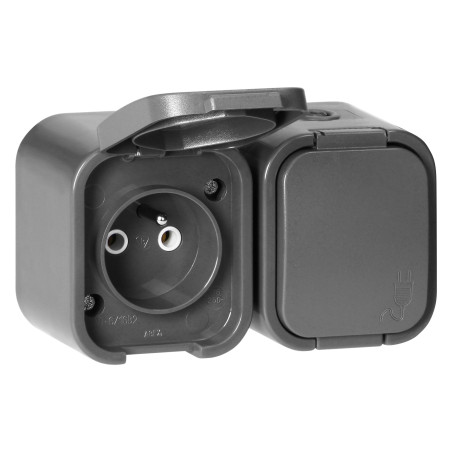 Dubbeluttag för 2x2P+Z, stänksäkert med lock B2, IP54, NT-6B2, grå