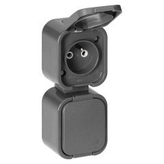 Utomhus dubbeluttag 2x2P+Z, stänksäkert med lock, vertikalt B2, IP54, NT-6B2/P, grå