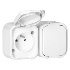 Dubbeluttag för 2x2P+Z, stänksäkert med lock B2, IP54, NT-6B2, vit