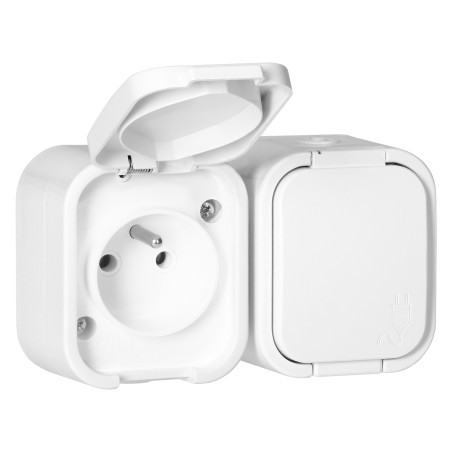 Dubbeluttag för 2x2P+Z, stänksäkert med lock B2, IP54, NT-6B2, vit