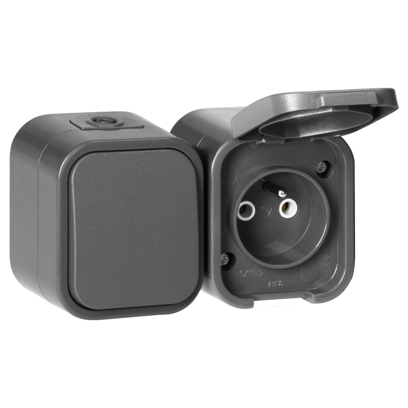 Anslutningsdon för enpolig + Enkeluttag 2P+Z B2, IP54, GWN-B2, grå