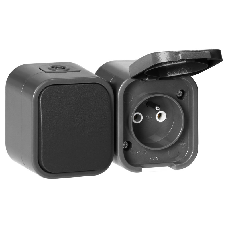 Anslutningsdon för enpolig + Enkel uttag 2P+Z B2, IP54, GWN-B2, grå/svart