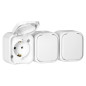 Utomhusuttag trippel jordad 3x2P+Z, Schuko, stänkskyddat med lock B2, IP54, NT-317 B2, vit
