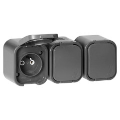 Utomhusuttag trippel jordad 3x2P+Z, stänksäkert med lock B2, IP54, NT-316 B2, grå