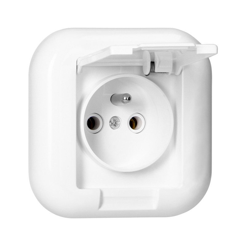 Utgång enkel p/t 2p+Z 16A, 250V med lock i produktfärg, FAN, vit
