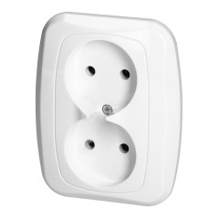 Dubbelt vägguttag 2x2p 16A, 250V, ATUT, vit
