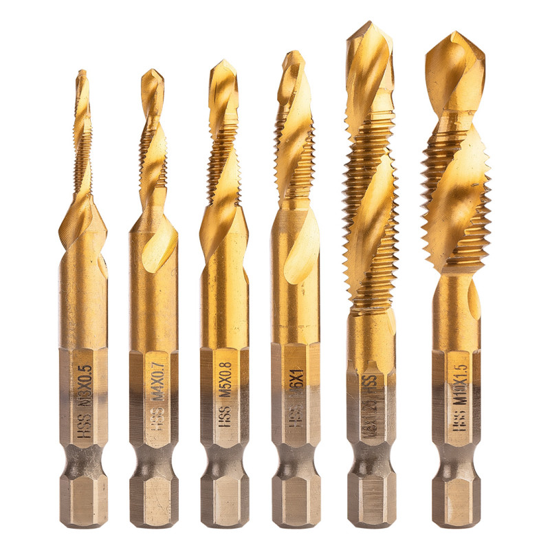 Sats med gängborrar HSS TiN, M3 - M10, Hex, 6 st.