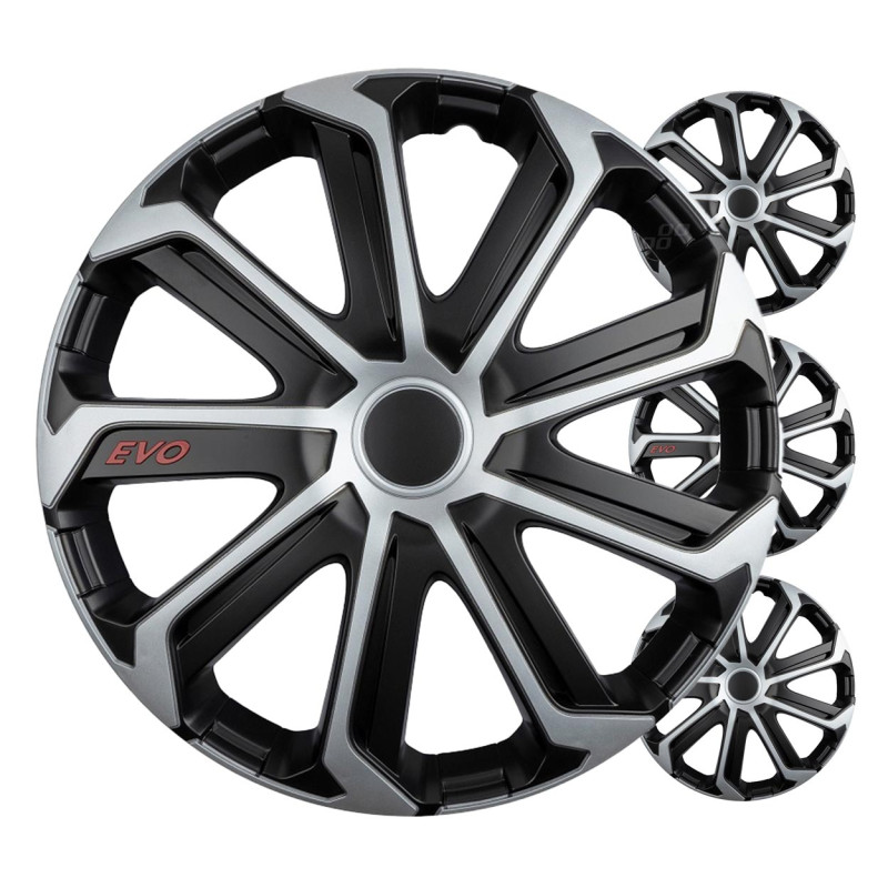 Hjulnavskåpor 4 st. set evo svart silver 14 tum färgbox