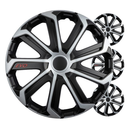 Hjulnavskåpor 4 st, komplett set Evo svart silver 16 tum färgbox