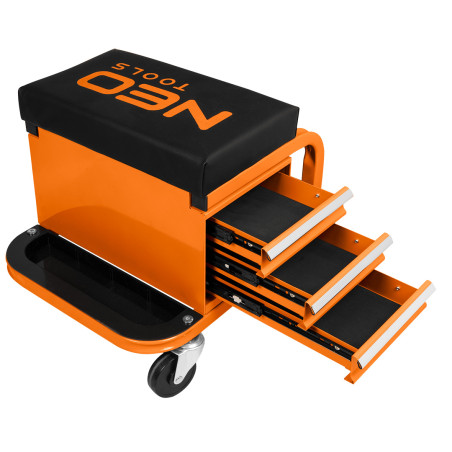 Arbetsstol på hjul med lådor för verktyg