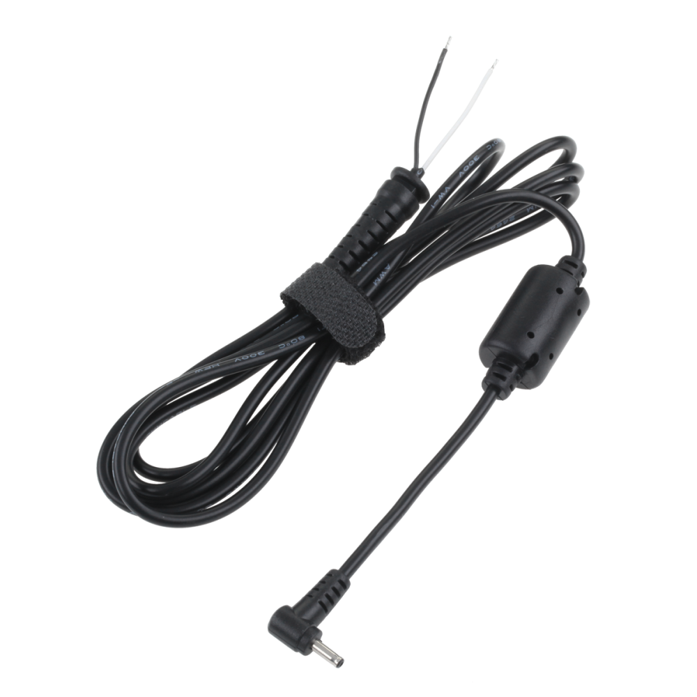 Vinklad kontakt 2,5/0,6 (19V/2,1A) nätadapter med kabel för montering REBEL.