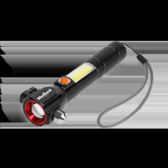 Uppladdningsbar multifunktionell ficklampa Rebel (zoom, kniv, glashammare).