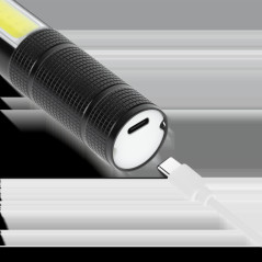 Uppladdningsbar multifunktionell ficklampa Rebel (zoom, kniv, glashammare).