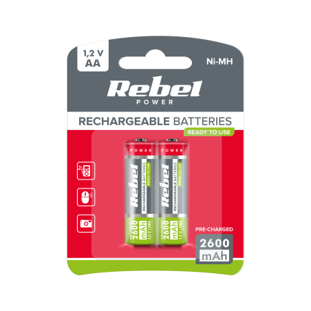 Uppladdningsbara batterier REBEL HR6 2600 mAh Ni-MH 2 st/fp