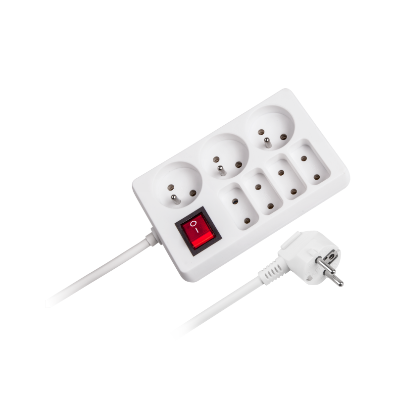 Nätadapter Rebel med 7 uttag och strömbrytare, 3m (1,5mm)