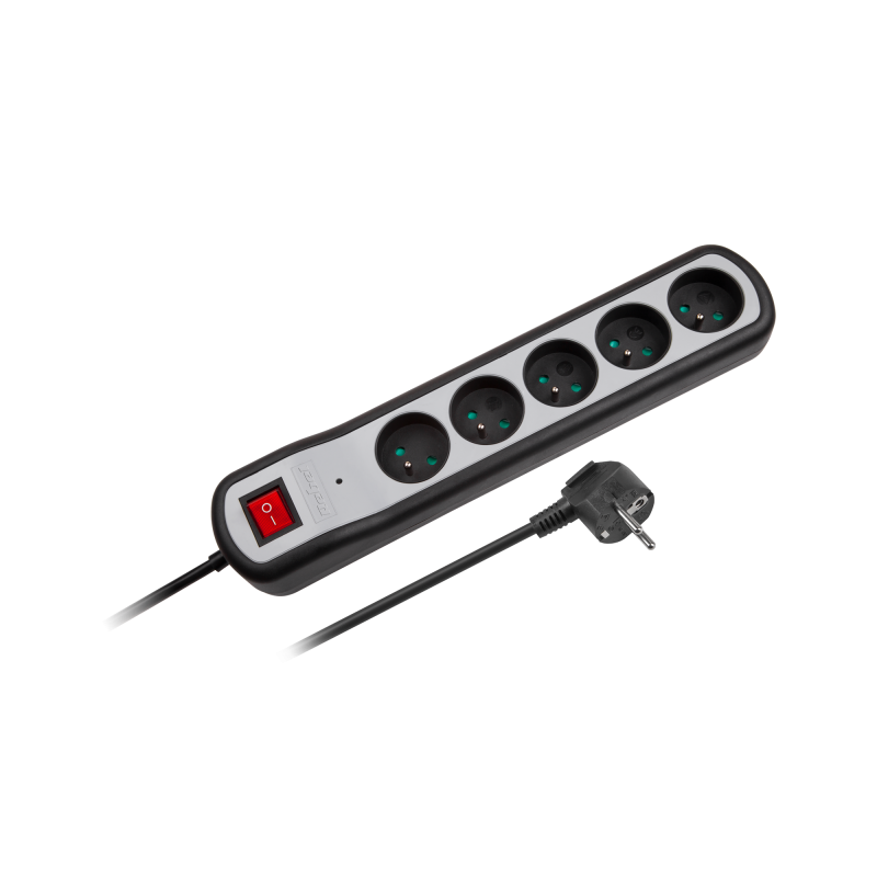 Strömfördelningslist Rebel med 5 uttag och strömbrytare (3m, 3x1,5mm)