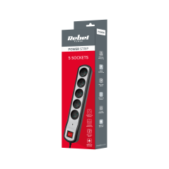 Strömfördelningslist Rebel med 5 uttag och strömbrytare (3m, 3x1,5mm)