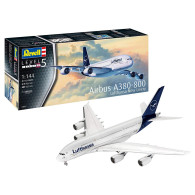 Modell av Airbus A380-800 i plastmaterial med Lufthansas nya färgsättning.