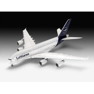 Modell av Airbus A380-800 i plastmaterial med Lufthansas nya färgsättning.