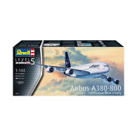 Modell av Airbus A380-800 i plastmaterial med Lufthansas nya färgsättning.