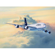 Modell av Airbus A380-800 i plastmaterial med Lufthansas nya färgsättning.