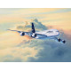 Modell av Airbus A380-800 i plastmaterial med Lufthansas nya färgsättning.