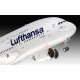Modell av Airbus A380-800 i plastmaterial med Lufthansas nya färgsättning.