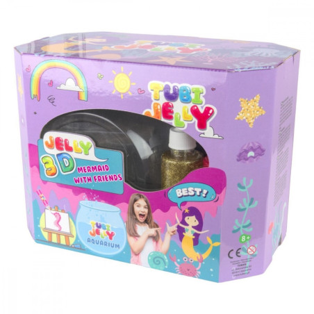 Set med 8 tuber jelly i stora akvarium med sjöjungfru,