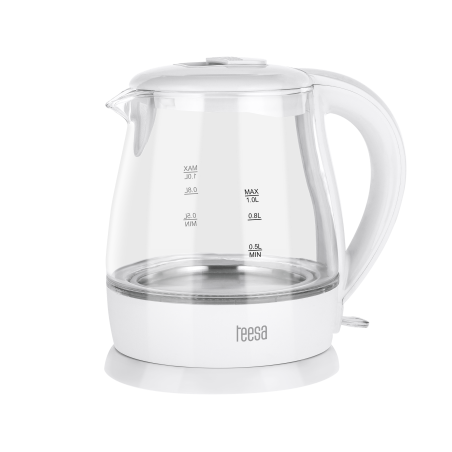 Elektrisk vattenkokare TEESA, glas, 1650 W, vit, 1 L