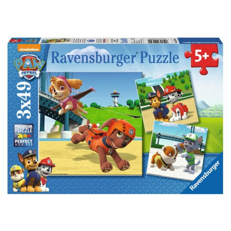 Pussel med 3x49 elementer av teamet Paw Patrol.