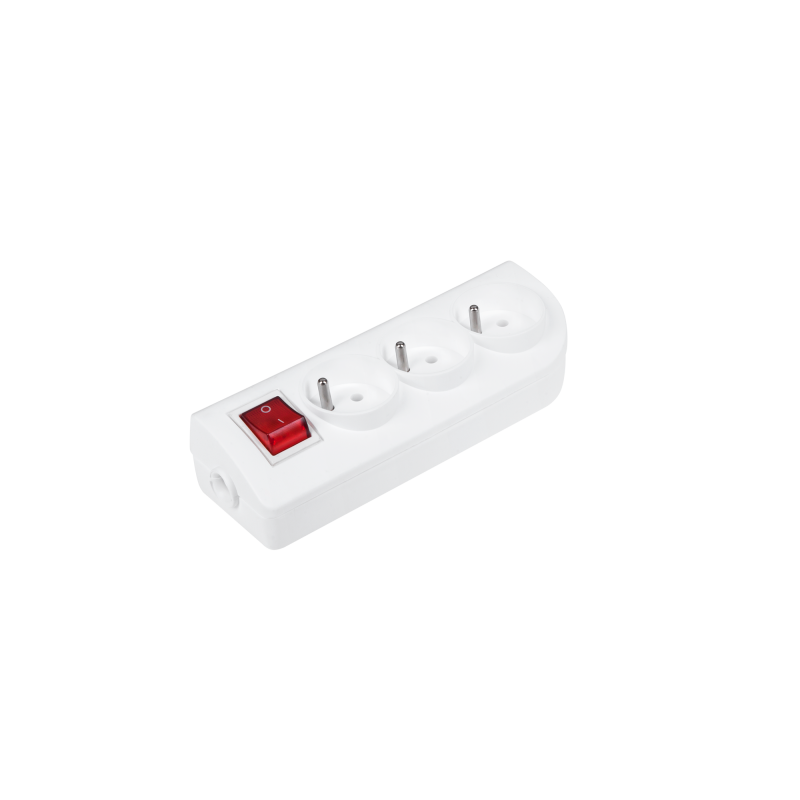 Förlängningskabel med 3 uttag, jordning och strömbrytare vit GN-30W.