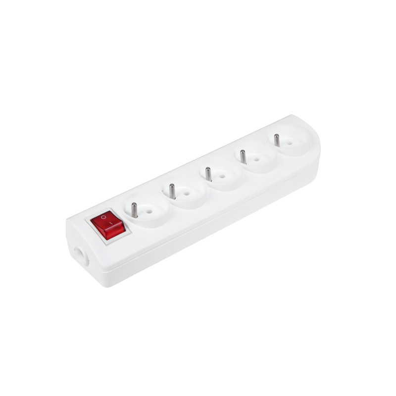 Förlängningssladd x 5 med jordning och strömbrytare vit GN-50W