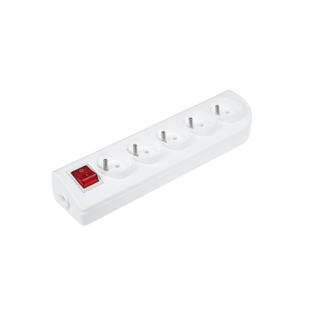 Förlängningssladd x 5 med jordning och strömbrytare vit GN-50W